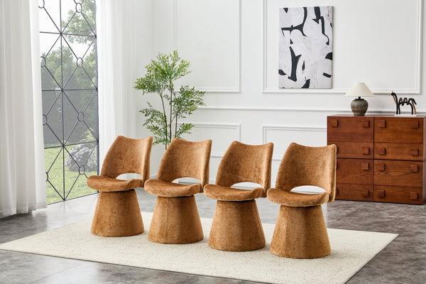 English Elm Modern Chenille Linen Accent Chair Sculptural Hollow Back Swivel Seat for Dining Vanity Brown W3493P452653