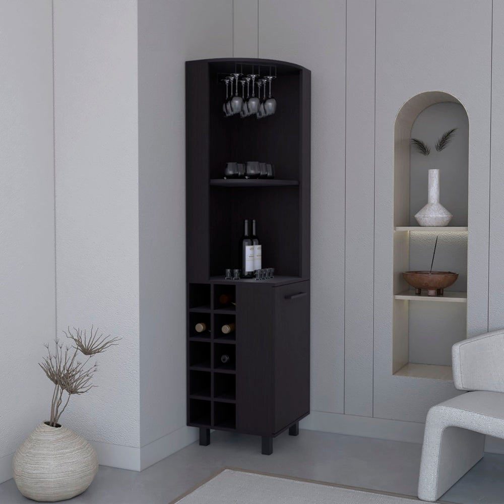 English Elm Kaia Tall Corner Bar Cabinet White Finish Wine Cubbies Stemware Rack Storage B200S00418