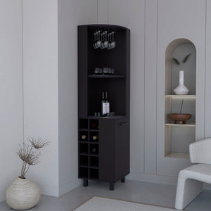 English Elm Kaia Tall Corner Bar Cabinet White Finish Wine Cubbies Stemware Rack Storage B200S00418