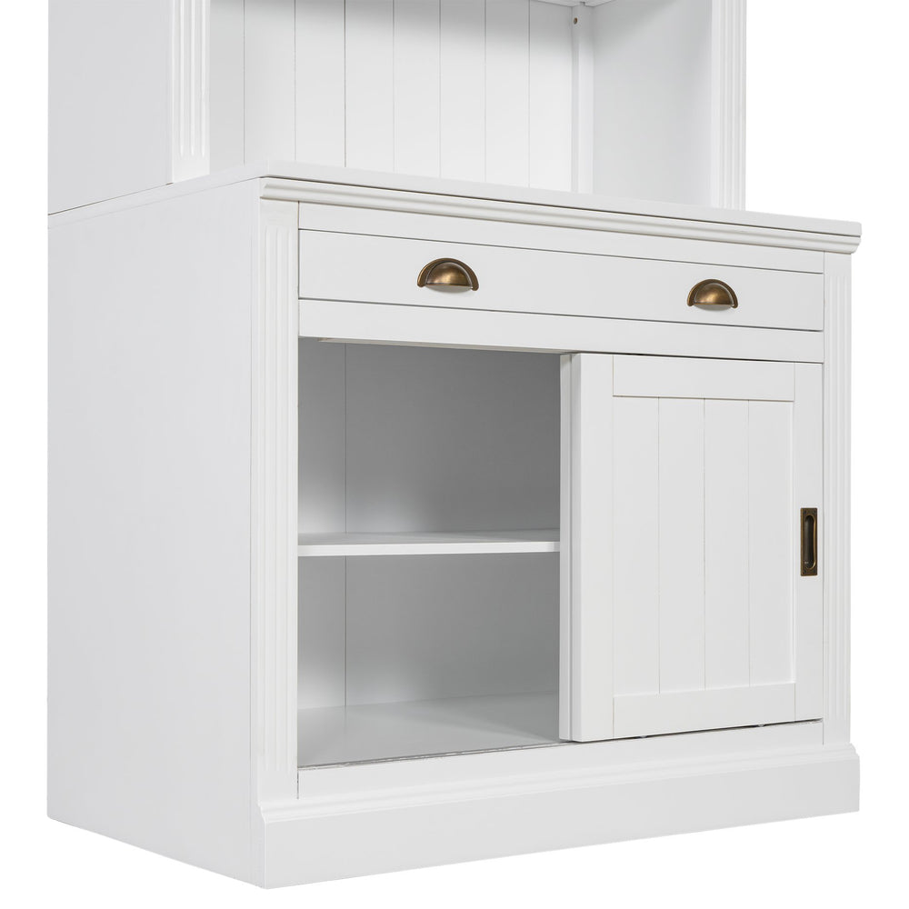 English Elm 83.4"Tall White Bookshelf Suite With Led Lighting, Sliding Doors & Drawers For Stylish Storage Solutions N751S059620K