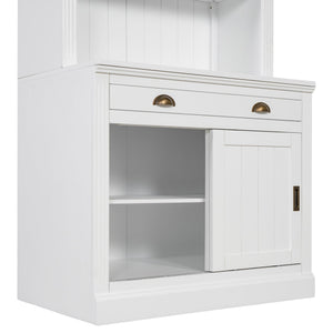 English Elm 83.4"Tall White Bookshelf Suite With Led Lighting, Sliding Doors & Drawers For Stylish Storage Solutions N751S059620K