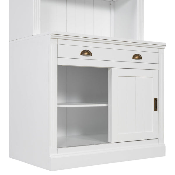 English Elm 83.4"Tall White Bookshelf Suite With Led Lighting, Sliding Doors & Drawers For Stylish Storage Solutions N751S059620K