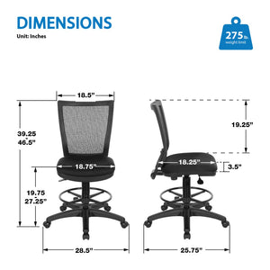 OSP Home Furnishings Soft Frame Drafting Chair with Mesh Back Plush Seat and Pneumatic Height Adjustment 69330-30