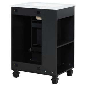 English Elm Christopher Knight Home® - 24" Retro Bathroom Vanity with Ceramic Sink, Solid Wood Frame, Soft-Close Door, Ample Storage Black N759P293645B