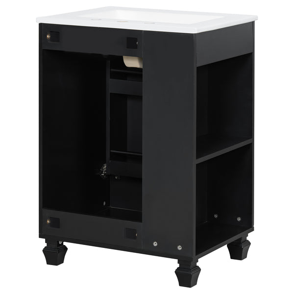 English Elm Christopher Knight Home® - 24" Retro Bathroom Vanity with Ceramic Sink, Solid Wood Frame, Soft-Close Door, Ample Storage Black N759P293645B