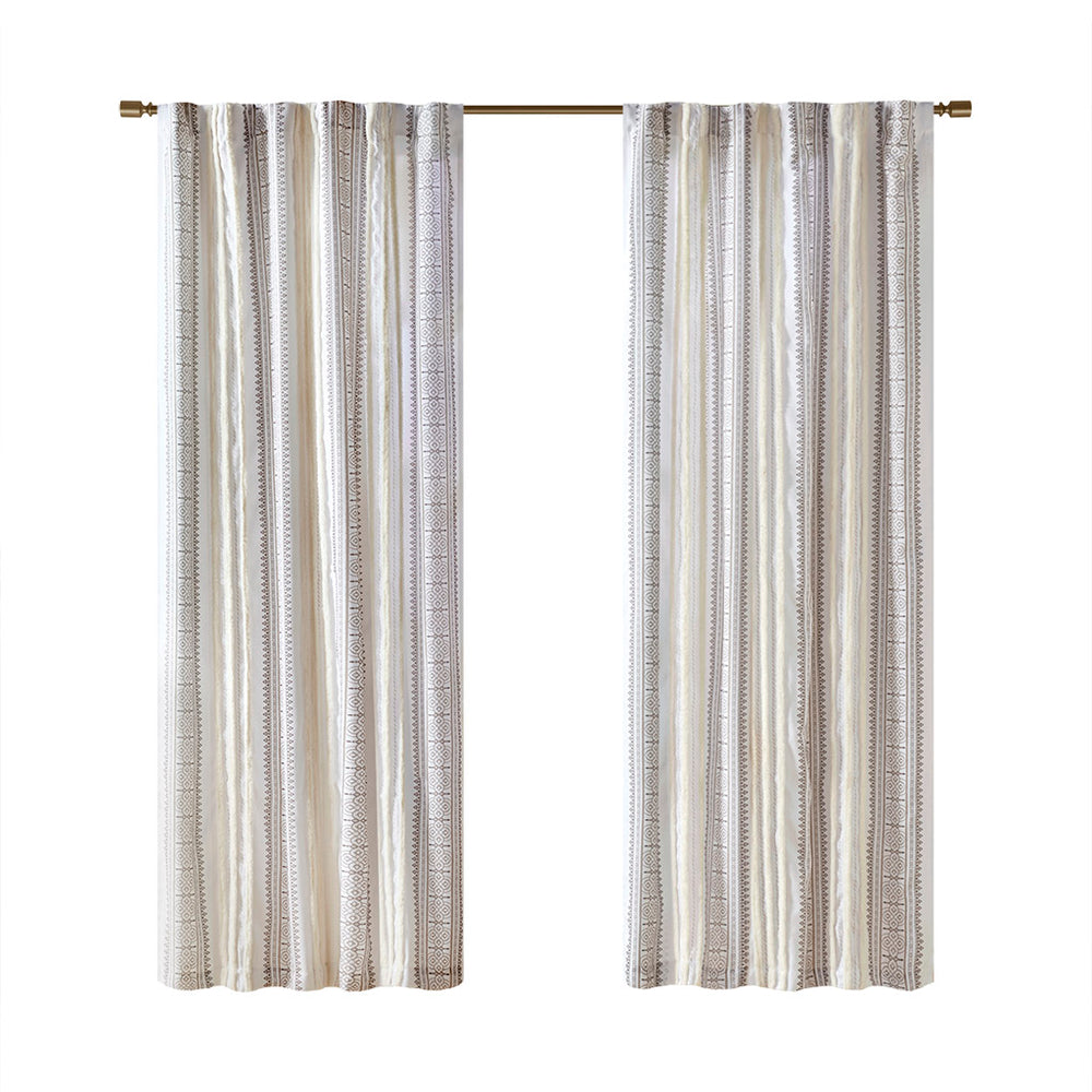 JLA Home Madison Park - Poly Samara Tufted Stripe Curtain Panel with Shu Velveteen Trim, Lined Light-Filtering Boho Chic Decor 84 L x 50 W x 0.13H MP40-8460