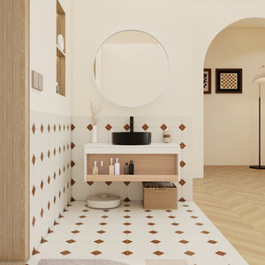 English Elm 36" Floating Bathroom Vanity Light Oak Modular Cabinet with Gel Coat Integrated Sink Black,White + Light Oak W3450S00062