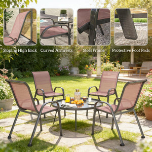 English Elm Stackable Outdoor Dining Chairs Set of 4 Mesh Back Patio Seating with Steel Frame T3971P444980