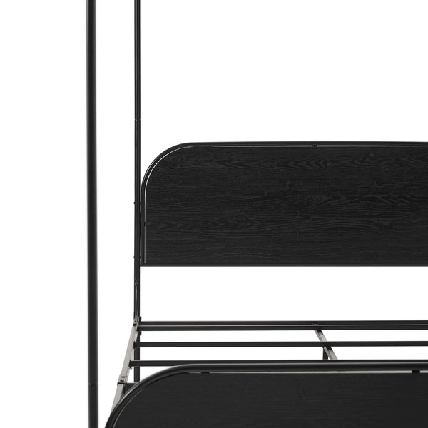 English Elm Walker Edison - Modern Metal and Wood Canopy Bedframe Queen – Black Steel Frame, Wood Headboard, No Box Spring Needed, Modern Design B185P169242