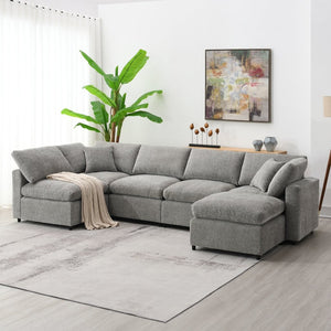 English Elm [new Sku] Chenille Modular Sectional Sleeper Sofa with Ottoman Six Seat U Shape Living Room Gray N723S8583G