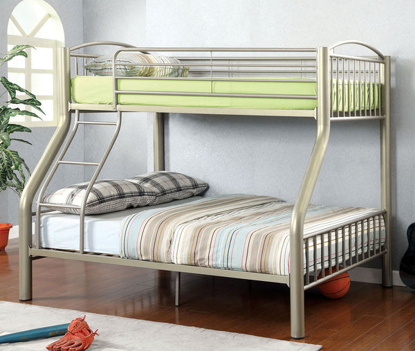 English Elm Twin Industrial Metal Bunk Bed with Wood Panels and Built-In Ladder, Guarded Top, Versatile Layouts Metallic Grey 76 L x 62 W x 9 H B2741P353748
