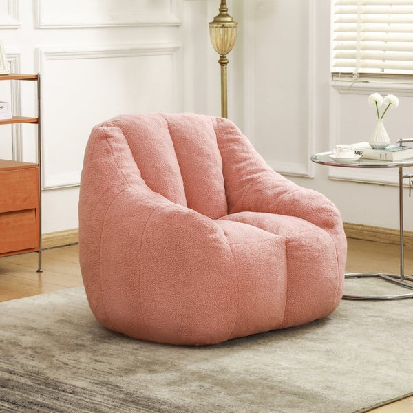English Elm Bean Bag Chair Oversized Faux Fur Memory Foam Lounge Seat for Dorm or Living Room Pink W2200P243728