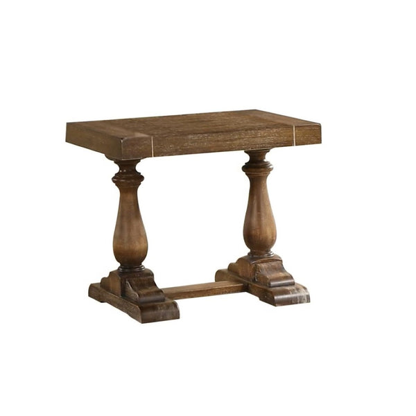 English Elm Transitional Solid Wood End Table Distressed Finish Rustic Living Room Sofa Side Driftwood B011P427906