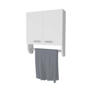 English Elm Goodyear Melamine Medicine Cabinet with Towel Bar, 2 Doors 2 Shelves, Moisture-Resistant White, Compact Wall Organizer B128P237152