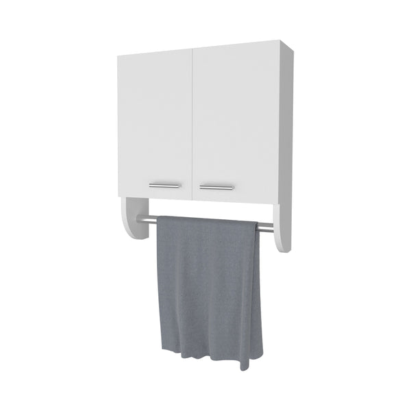 English Elm Goodyear Melamine Medicine Cabinet with Towel Bar, 2 Doors 2 Shelves, Moisture-Resistant White, Compact Wall Organizer B128P237152