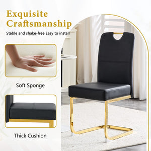 English Elm Modern Cantilever Gold Frame Pu Leather Dining Chairs Glam Set of Four Black W3875P372986