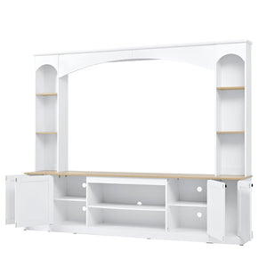 English Elm Arched Farmhouse Entertainment Center with Open Shelving for Living Room White N721S000063K