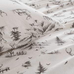 English Elm 4 Pcs California King Flannel Sheet Set - Cozy Gray Deer Toile For Rustic Comfort & Style B035P319775