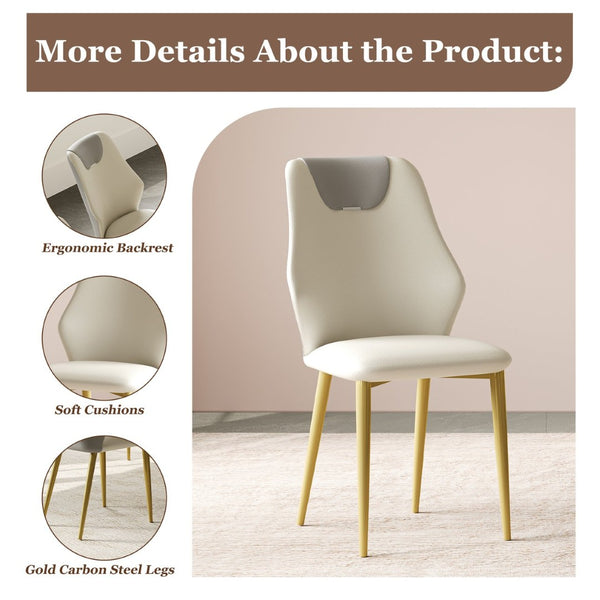 English Elm Set Of 2 Elegant Dining Chairs With Ergonomic Design, Pu Leather Seats, Gold-Plated Legs & Comfort W509P375684-GIGA