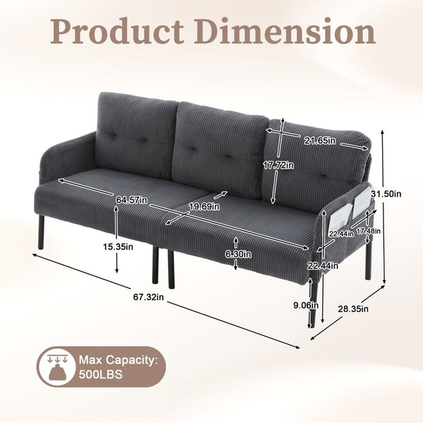 English Elm United We Win Corduroy Loveseat Plush Ergonomic Sofa with Spring Support Metal Legs Carbon Gray W1568P410050
