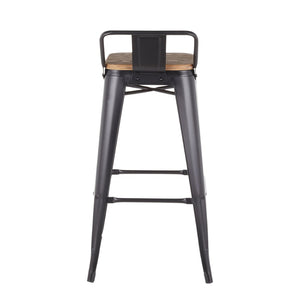 English Elm Low Square Back Industrial Barstools Bamboo Seat Steel Frame for Home Bar Set of 2 B202P222308