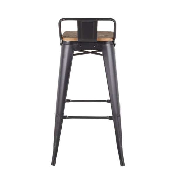 English Elm Low Square Back Industrial Barstools Bamboo Seat Steel Frame for Home Bar Set of 2 B202P222308
