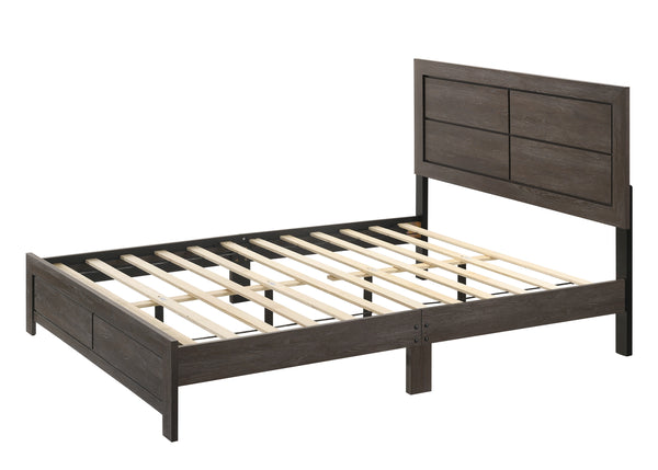 English Elm 1pc Queen Size Panel Bed Headboard with LED Lighting, Sleek Sloping Design and Built-In Shelves for Storage and Ambiance Brown,Gray 65.75 L x 28.35 W x 5.31 H B2741P333934