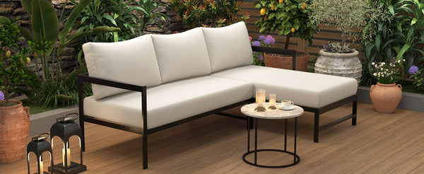 English Elm U_style Outdoor L-shaped Sectional Iron Frame Patio Sofa with Thick Foam Cushions Beige WY000480AAA