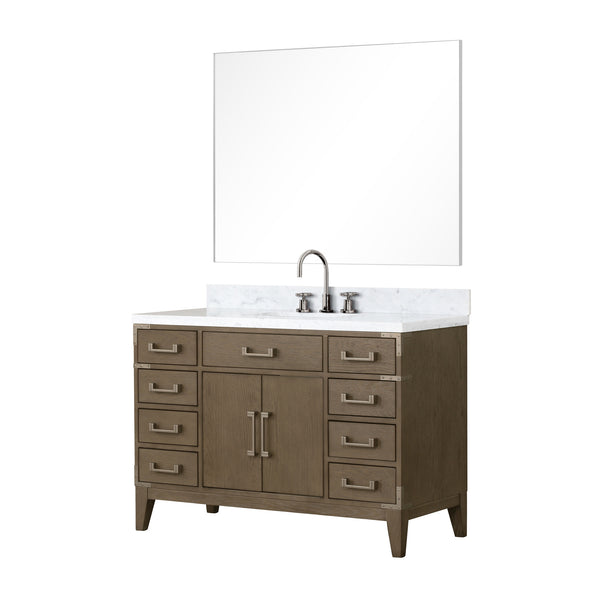 English Elm Grey Oak Single Bath Vanity with Carrara Marble Top, Chrome Faucet & 46" Mirror, Durable Wood Finish B2731S02020