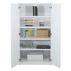 OSP Home Furnishings 65' 65 Inch Tall Two Door Storage Cabinet with Five Adjustable Shelves for Garage or Office White NAP-156-WHT