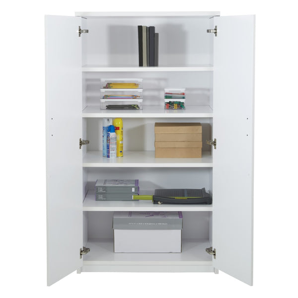 OSP Home Furnishings 65' 65 Inch Tall Two Door Storage Cabinet with Five Adjustable Shelves for Garage or Office White NAP-156-WHT