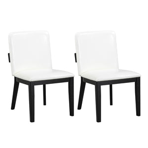 English Elm Modern Ergonomic PU Leather Dining Chair Set of 2 with High-Density Foam, Lumbar Support, Sleek Wood Frame and Compact Profile for Dining or Home Office Comfort White+Black N842P299016B