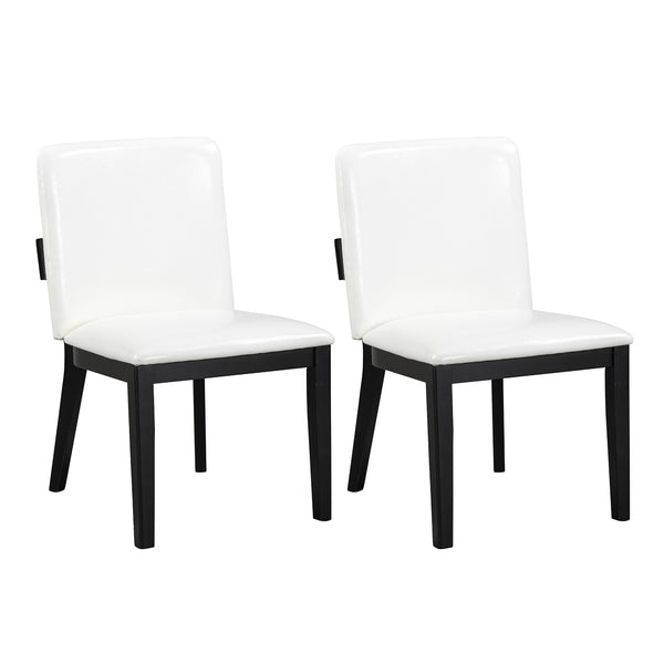 English Elm Modern Ergonomic PU Leather Dining Chair Set of 2 with High-Density Foam, Lumbar Support, Sleek Wood Frame and Compact Profile for Dining or Home Office Comfort White+Black N842P299016B