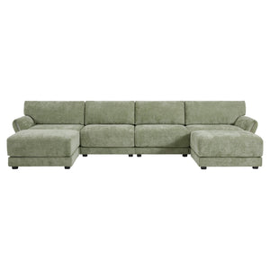 English Elm [video]142" Chenille U-shape Sectional Sofa with Usb Charging Ottoman Petal Arms 6 Seat N723S8038F