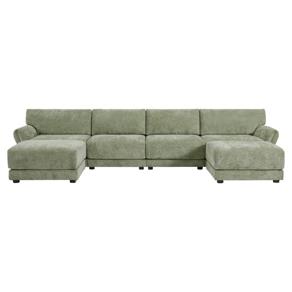 English Elm [video]142" Chenille U-shape Sectional Sofa with Usb Charging Ottoman Petal Arms 6 Seat N723S8038F