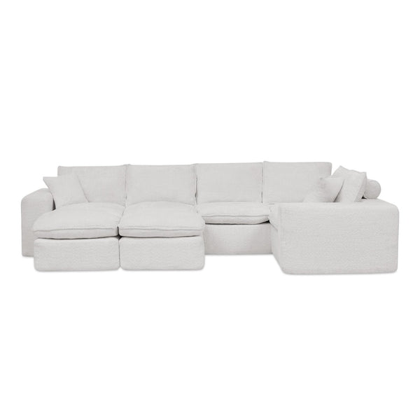 English Elm 107'' Boucle Modular Sectional with Reversible Chaise and Two Ottomans for Living Room Beige W1413S00160