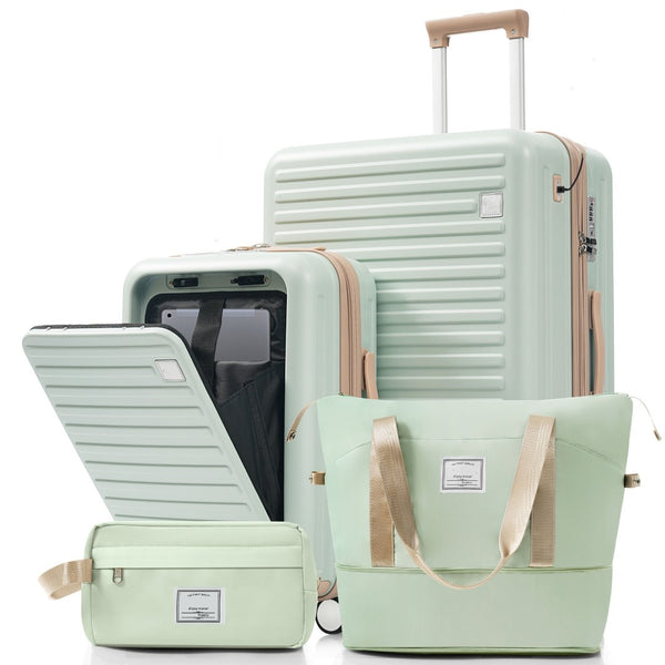 English Elm 4-piece Hard Shell Luggage Set with Usb Ports Tsa Lock and Front Access Carry-on Green N726P268997B
