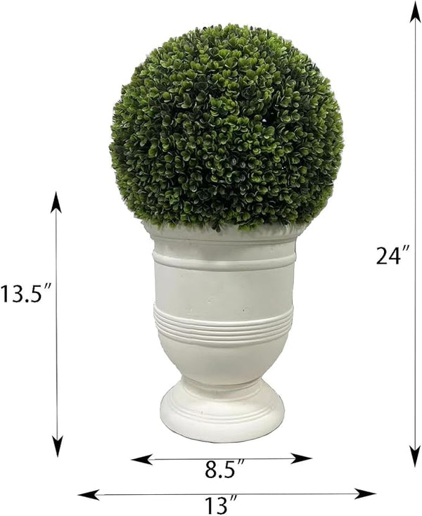English Elm 24" Ball Topiary with Durable Magnesia Pot | Lifelike Faux Plant for Indoor & Outdoor Décor White W1550P288698
