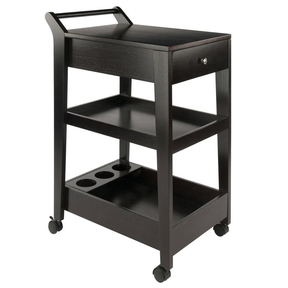Winsome Wood Jeston Entertainment Cart - Stylish Espresso Bar Cart With Adjustable Shelves & Removable Wine Holder Espresso Solid ,Composite Wood 92529-winsome-wood