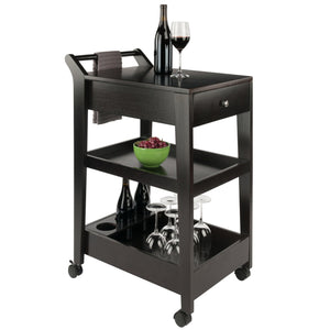 Winsome Wood Jeston Entertainment Cart - Stylish Espresso Bar Cart With Adjustable Shelves & Removable Wine Holder Espresso Solid ,Composite Wood 92529-winsome-wood