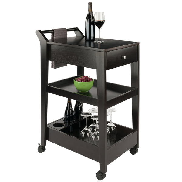 Winsome Wood Jeston Entertainment Cart - Stylish Espresso Bar Cart With Adjustable Shelves & Removable Wine Holder Espresso Solid ,Composite Wood 92529-winsome-wood