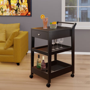 Winsome Wood Jeston Entertainment Cart - Stylish Espresso Bar Cart With Adjustable Shelves & Removable Wine Holder Espresso Solid ,Composite Wood 92529-winsome-wood
