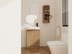 English Elm 23" Freestanding Ceramic Vessel Sink Vanity with Soft Close Cabinet and Wall Rack Imitative Oak W999S00491