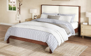 English Elm Solid Wood Queen Platform Bed Velvet Tufted Headboard Architectural Slat Design Espresso N7090000742P