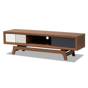 Baxton Studio Baxton Svante Mid-Century Modern 3-Drawer TV Stand with Stylish Walnut Finish and Cable Management WI1701-Walnut/White/Grey-TV