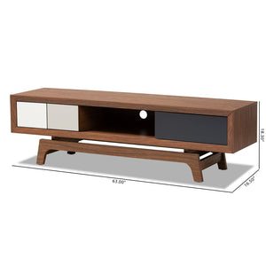 Baxton Studio Baxton Svante Mid-Century Modern 3-Drawer TV Stand with Stylish Walnut Finish and Cable Management WI1701-Walnut/White/Grey-TV