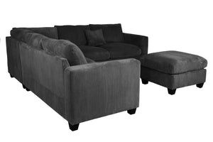 English Elm 4pc Corduroy Sectional Sofa Set with Ottoman Corner Wedge and Low-profile Modern Legs Black B011S02227