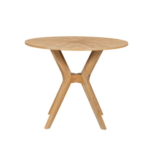 English Elm Mid-Century 39.4" Round Dining Table with Intersecting Wood Base, Oak Veneer, Sturdy Rubberwood Craftsmanship N842P315199N