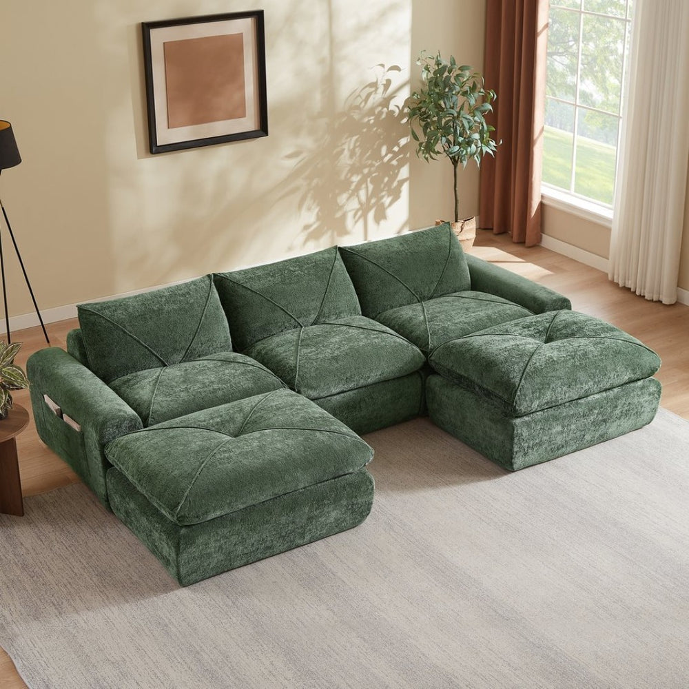 English Elm Modern Chenille Modular Sectional Sofa with Foot Pedals for Living Room Comfort Green W3396S00070