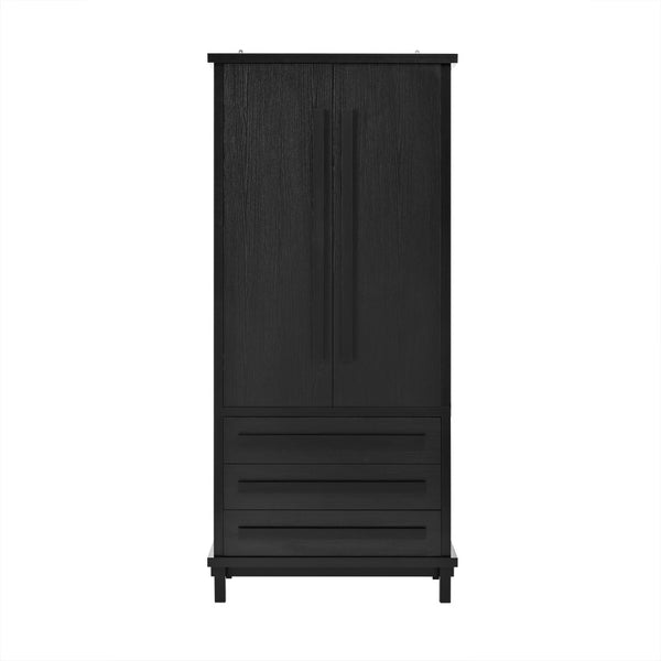 English Elm 70" Tall Pantry Cabinet Rubberwood Legs Three Drawers Six Door Shelves Kitchen Storage Black N762P326960B